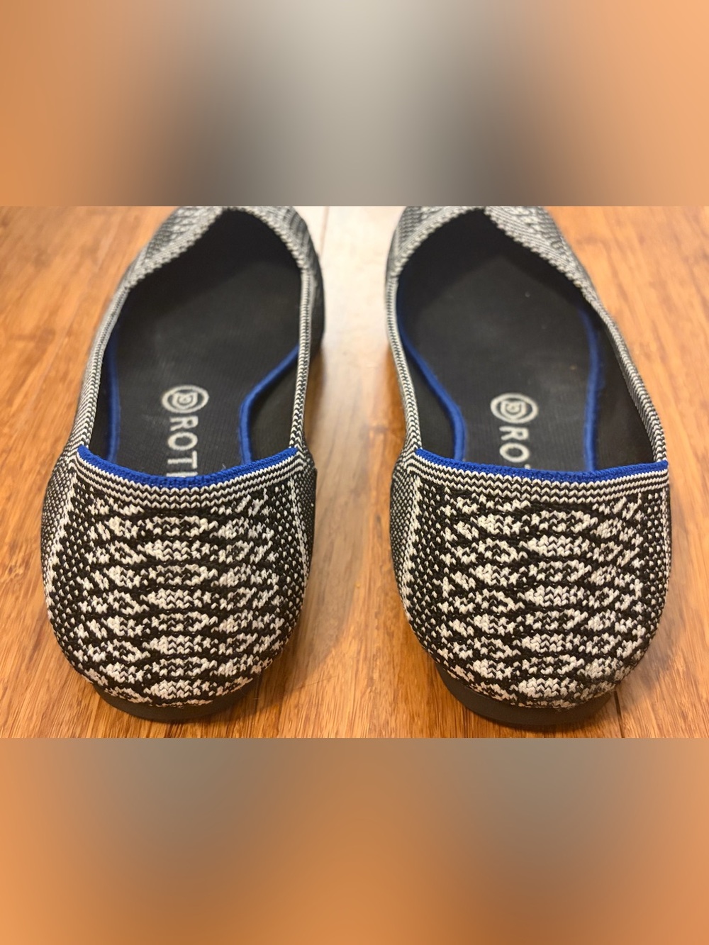 Rothy's Black & White Pointed Knit Flats with Cool Snake Print - Picture 6 of 11